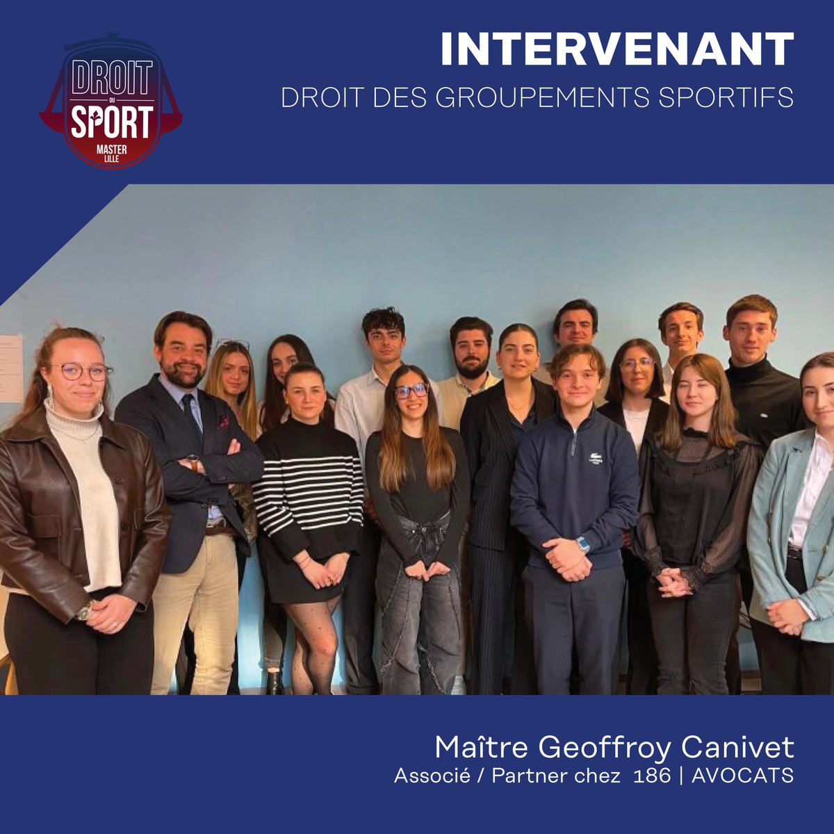 Les étudiants ont suivi des séminaires dédiés au droit des groupements sportifs, animés par Maître Geoffroy Canivet de 186 | AVOCATS. Ces séminaires ont permis d'approfondir les questions juridiques complexes liées à la structuration et à la gouvernance des groupements sportifs.