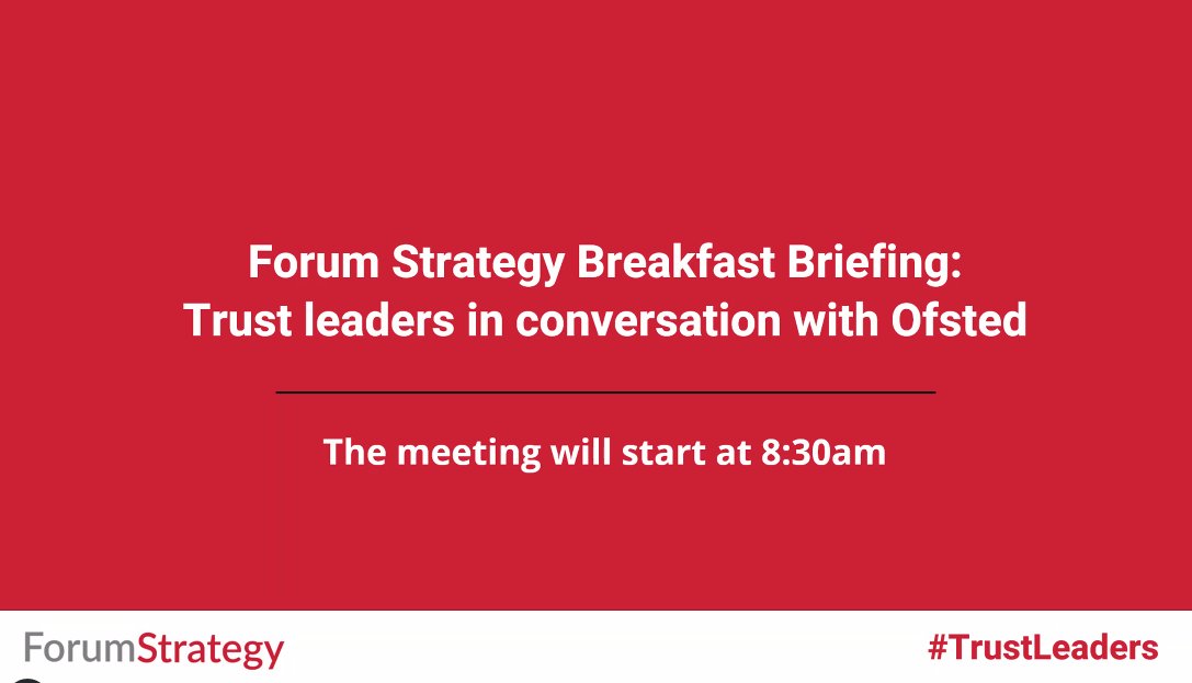 Forum Strategy (@forumstrategyuk) on Twitter photo This morning's <a href="/ForumStrategyUK/">Forum Strategy</a> Breakfast Briefing with Ofsted will begin shortly.
We're looking forward to discussing proposed accountability reforms in more detail - and ensuring #TrustLeaders views and perspectives are helping to inform change. This morning's <a href="/ForumStrategyUK/">Forum Strategy</a> Breakfast Briefing with Ofsted will begin shortly.
We're looking forward to discussing proposed accountability reforms in more detail - and ensuring #TrustLeaders views and perspectives are helping to inform change.