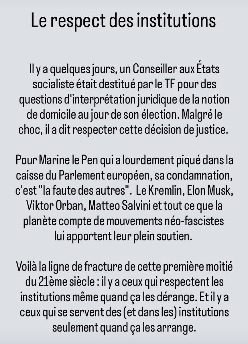 Le respect des institutions. 

#MarineLePen #Justice