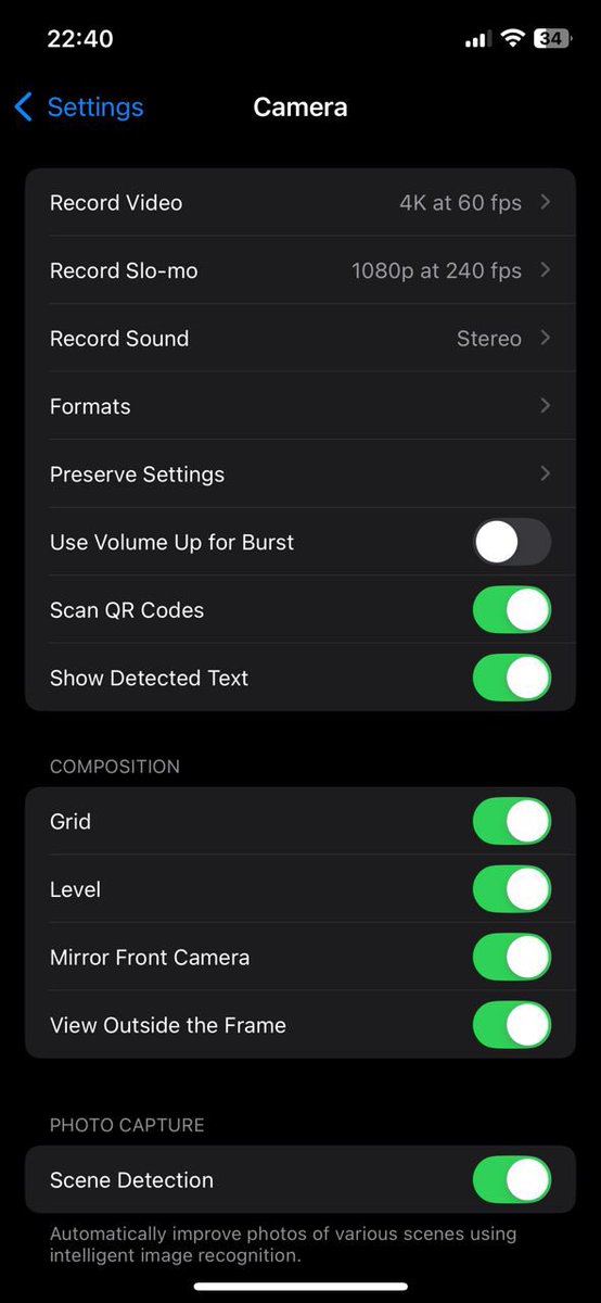 qaozy's tweet photo. “What camera do you use”
“Your pictures are so clear”
“Your video quality is up there”

My iPhone 12 Pro Camera Settings

Extra: Toggle on the “lock white balance” button https://t.co/NcpOnAAxv9