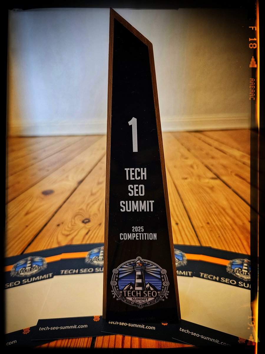 If you attend the Tech SEO Summit, don't forget to hand in your tech tip for the competition. Fame, this vanity trophy, and a free ticket to the next summit awaits. Submit your tip via the link you received per email.
#techseosummit