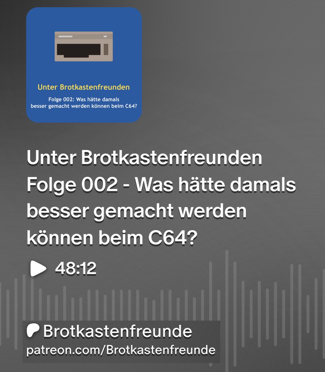 Für unsere #podcast-Abonnenten auf @patreon und SteadyHQ gibt es eine neue Sonderfolge "Unter Brotkastenfreunden" mit dem Thema:

"Was hätte damals besser gemacht werden können beim #Commodore64 #C64?"

patreon.com/Brotkastenfreu…

#brotkasten #brotkastenfreunde #retro #8bit