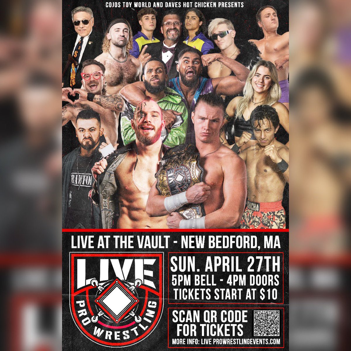 Tickets are on sale for LIVE Pro Wrestling F.A.N. Fan Appreciation Night being held at The Vault in New Bedford on Sunday, April 27th!

Kids G.A. tickets are just $10!

Limited discount tickets available for this event on sale now at: eventbrite.com/e/live-pro-wre…