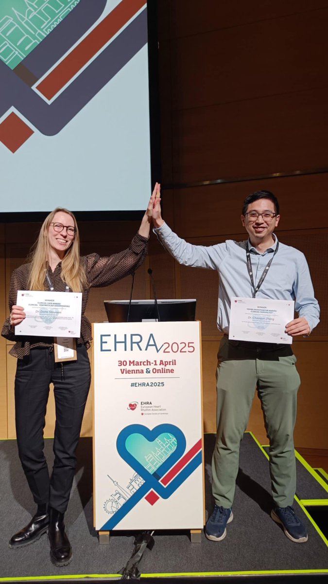 <a href="/RigsHeart/">RigsHeart 🫀🚨</a> wrapping up the #EHRA2025 Congress with a wealth of science and great participation from our hospital!

Proud to announce two winners from our department: Dr Dorte Stavnem &amp; Dr <a href="/Chaoqun_Z/">Chaoqun Zheng</a> ✨🏆✨🏆✨

Auf Wiedersehen from Vienna! 🇦🇹

See you in Paris next year! 🇫🇷