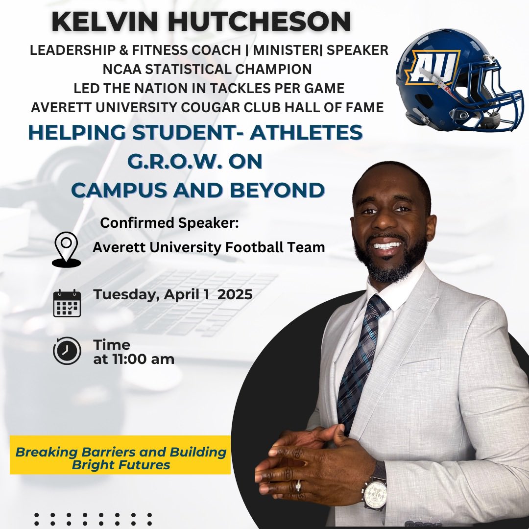 I am fired up for our team! Alumni Speaker Kelvin Hutcheson today at 11 AM ! Great player (🐐2014 AU Hall of Fame inductee) BETTER PERSON! 🔵🟡