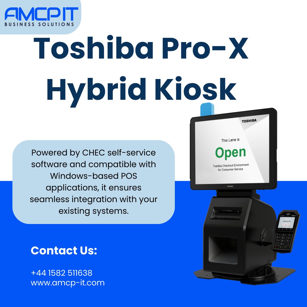 amcpitsolutions's tweet image. Today’s shoppers demand speed, convenience, and flexibility, and the Toshiba Pro-X Hybrid Kiosk delivers exactly that. This space-efficient, self-service touchpoint is designed to enhance customer experience while optimizing your store’s strategy.

#toshiba #smartpos #amcp #uk