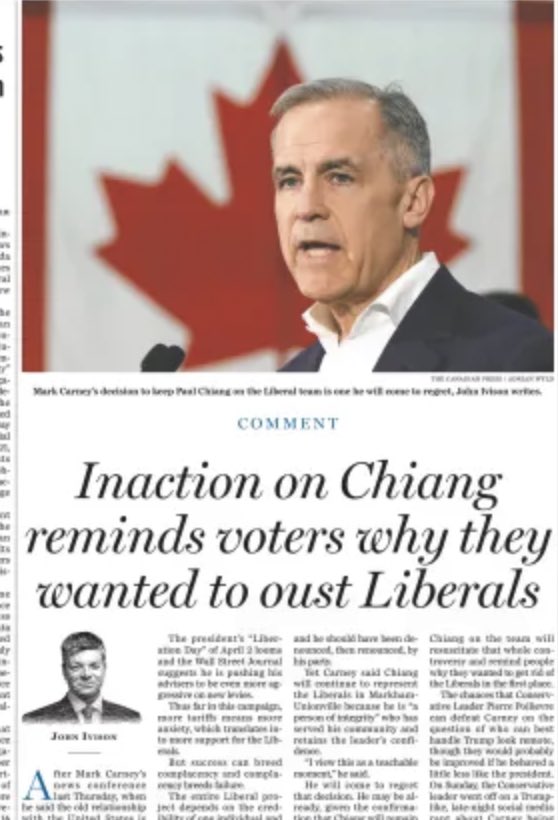 Even with an active RCMP investigation into Chiang, Prime Minister Carney would not remove him as candidate. 

The close ties between the Liberals and the Chinese Communist Party ought to be very unnerving for Canadians.