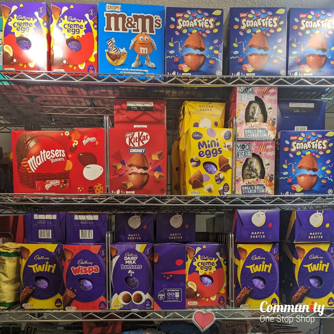 With Easter fast approaching, don't forget to choose an Easter egg when you do your Pantry shop!
There is a fantastic selection to choose from thanks to donations made by our very generous supporters.

#coss #OneStopShop #EdinburghPoverty #BroomhousePantry