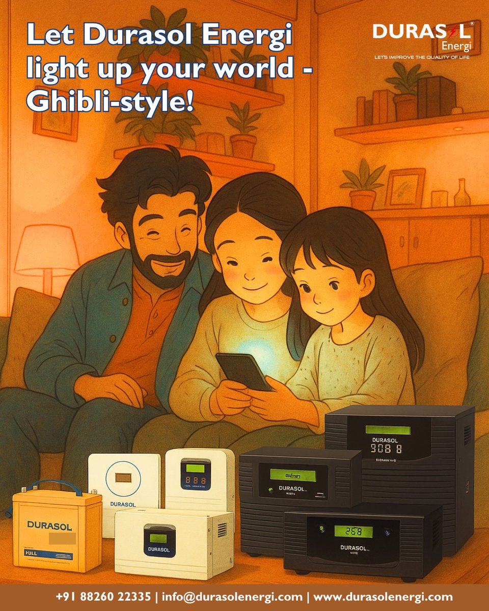 intelenergi6616's tweet photo. ✨ Let Durasol Energi light up your world – Ghibli-style! ✨
Reliable power backup with innovation &amp; efficiency. Keep your home glowing with Durasol’s advanced energy solutions! 
📞 Contact us: +91 88260 22335
📧 info@durasolenergi.com
🌐 https://t.co/WbWP6Id3mz

#DurasolEnergi https://t.co/mArbKihCcx