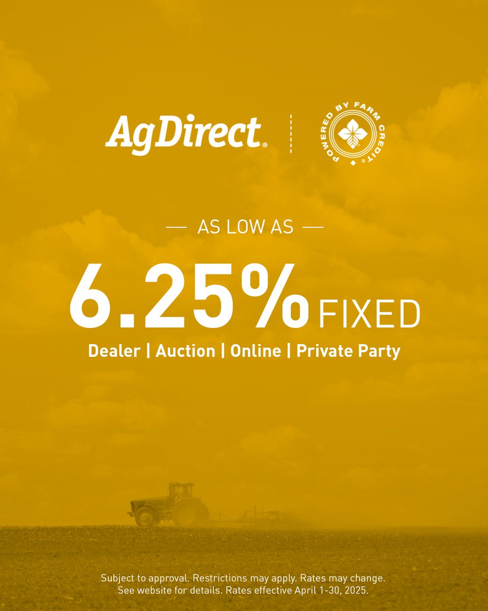 Rates are holding steady heading into April. Visit our website to explore our fixed and variable rates effective April 1-30, 2025. agdirect.com/rates