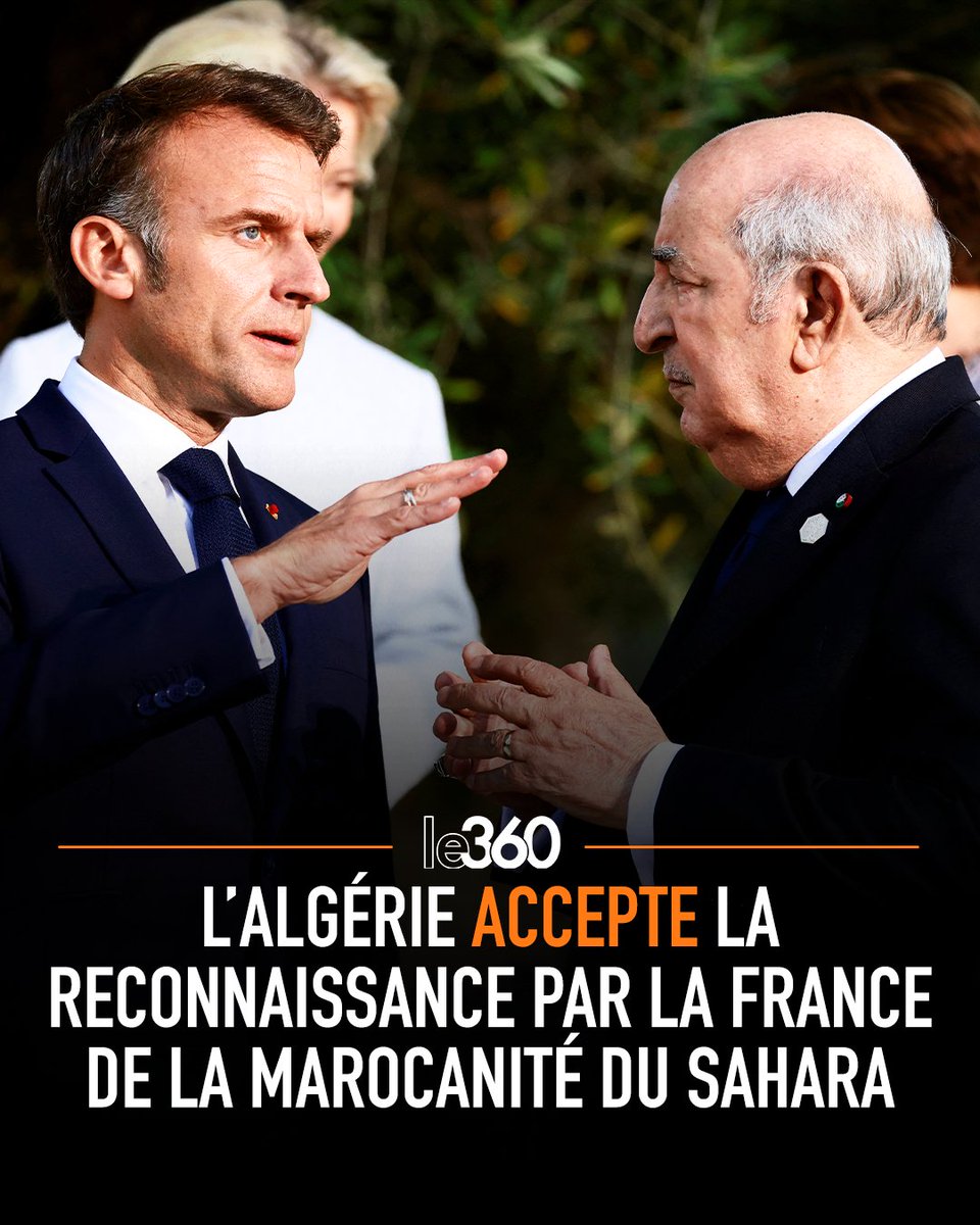 Le360fr's tweet photo. 🇲🇦🇫🇷🇩🇿 FLASH | Alger cède après des mois de tension avec Paris, acceptant un accord pour mettre fin à la crise entre les deux pays sans obtenir gain de cause, tandis que la France impose son agenda. 

Tebboune enterre la question du Sahara occidental, devenue un non-sujet. Un revers cuisant qui marque la fin des illusions algériennes sur le dossier et constitue un marqueur névralgique qui augure d’un changement géopolitique majeur au Maghreb.

Le revirement, opéré par le chef de l’État algérien, est «pire» que celui marqué auparavant vis-à-vis de l’Espagne. Si Alger avait également soulevé un tollé contre Madrid pour son soutien à l’autonomie sous souveraineté marocaine du Sahara, son retour à la raison s’est néanmoins fait graduellement et à une plus petite échelle.

Autant dire que l’Algérie a compris la leçon et fait définitivement son deuil du Sahara, du moins comme jauge de ses relations diplomatiques. Avec le communiqué conjoint du 31 mars, le régime algérien reconnaît son impuissance à faire face à la déferlante internationale en faveur de la souveraineté du Royaume du Maroc sur le Sahara occidental. Il était temps.

→ https://t.co/HOkpyBI5Gp
