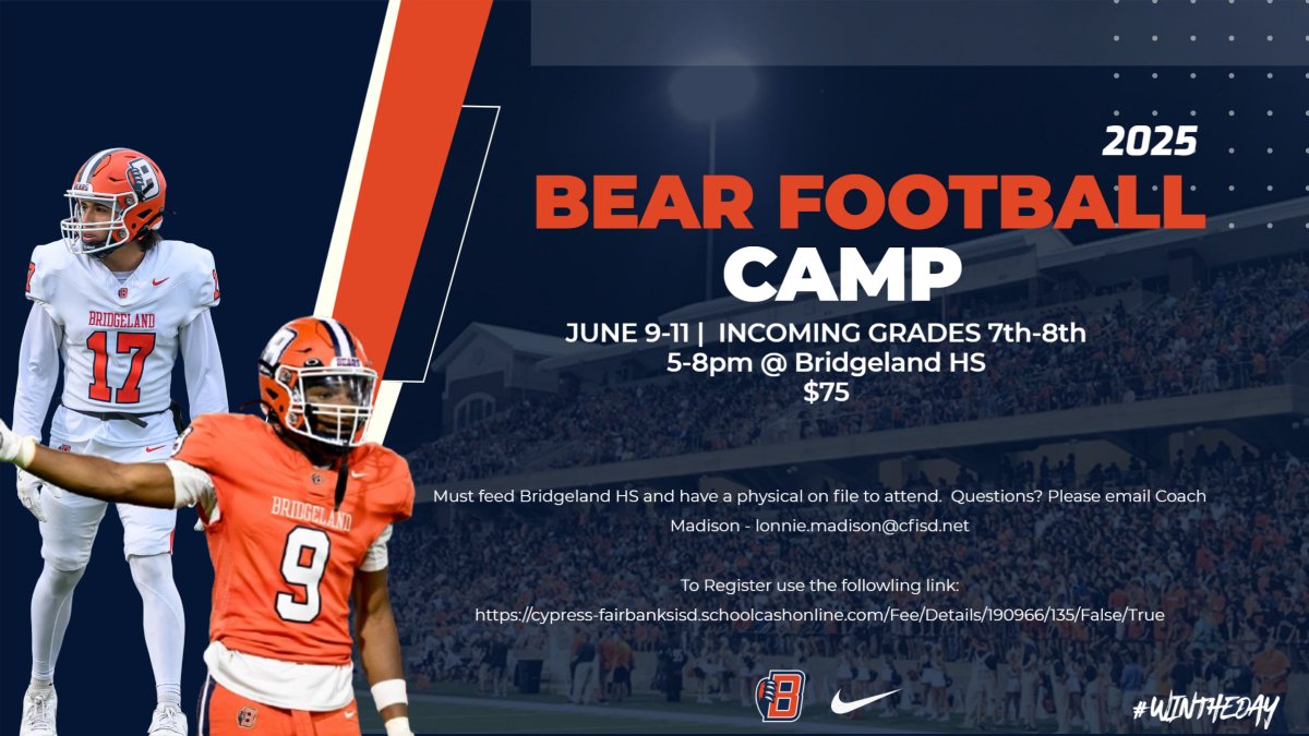 2025 Bear Football Camp (Incoming 7th &amp; 8th Graders) #WTD