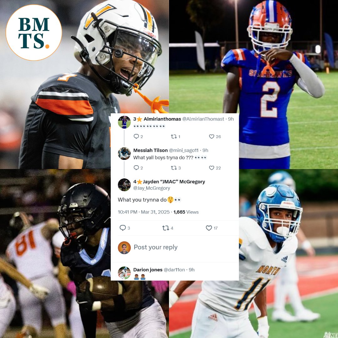 Gophers' top 2026 DB recruiting targets Almirian Thomas, Messiah Tilson, Jayden McGregory and Darion Jones all responded to a post last night about making the "nastiest DB in the B1G Ten."

All four are scheduled to take a UMN official visit later this year. 👀👀