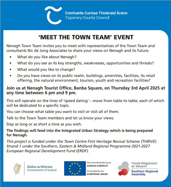 For more information on THRIVE click on links tipperarycoco.ie/pla.../town-ce…, Town Centre First &amp; the Nenagh Town Team tipperarycoco.com/NenaghTownCent… <a href="/NenaghGuardian/">NenaghGuardian</a> <a href="/TippFM/">Tipp FM</a> <a href="/TipperaryCoCo/">Tipperary County Council</a>