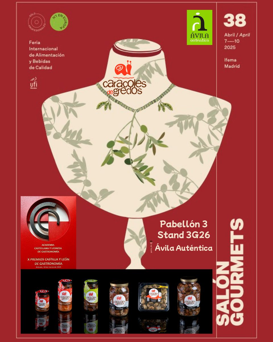 ¡Nos vemos en el Salón Gourmet 2025! 🐌✨
Ven a descubrir nuestros caracoles frescos, cocinados y guisados con ingredientes de máxima calidad.
¡No te pierdas nuestras degustaciones! 😋 💚🐌
<a href="/Avilaautentica1/">Ávila Auténtica.</a>  

#SalonGourmets2025 #CaracolesDeGredos #ProductoGourmet #Stand3G26