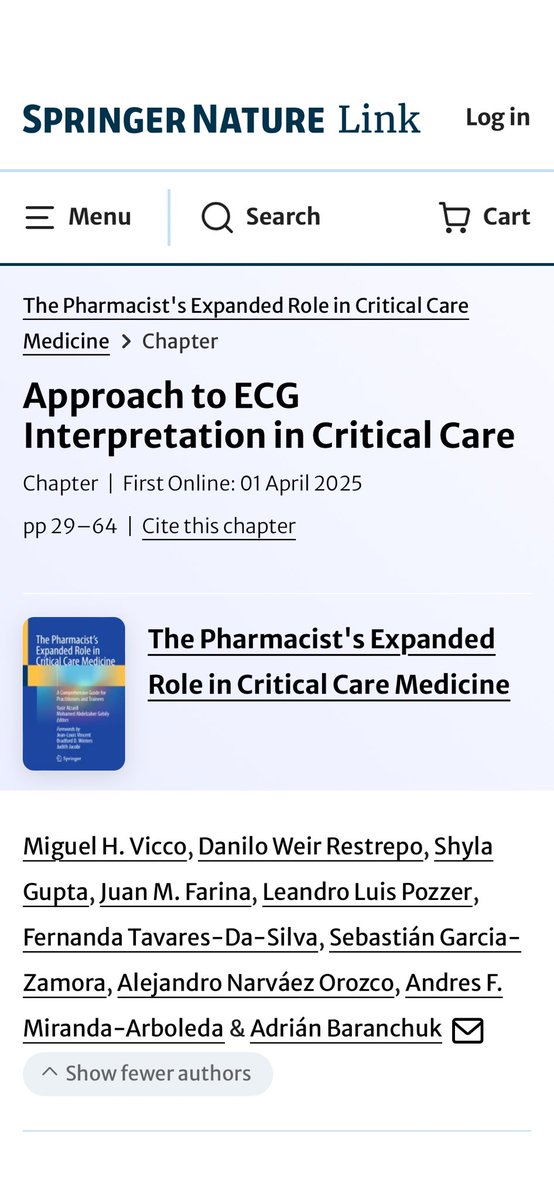 Book chapter in a great book for Pharmacists!

The electrocardiogram (ECG) is a simple, rapid, accessible, and inexpensive diagnostic tool that continues to play a pivotal role in daily clinical activities. …

Source: SpringerLink

search.app/6ye8KuhAJxtnkX…