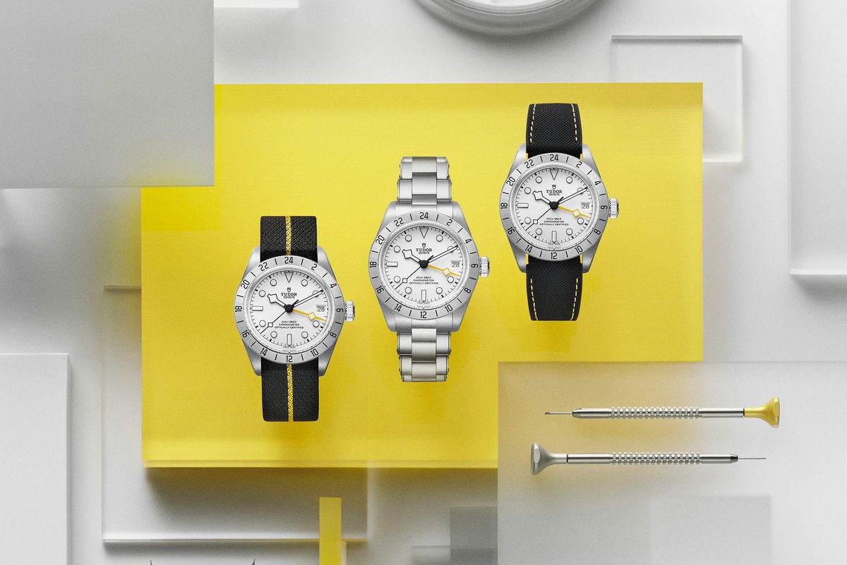 Tudor introduced a new Black Bay Pro with a white opaline dial in a 39mm case today at #WatchesAndWonders2025 which should appeal to many fans of this color way. Shown here are all three variants with strap or bracelet choices. #Rolex #Tudor #BlackBay