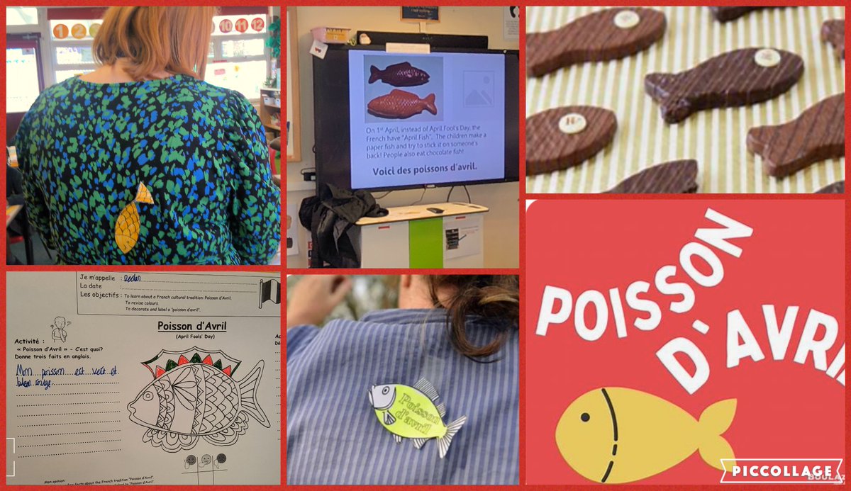 St.Michael’s RC Primary (@michael_primary) on Twitter photo In French today we are learning about how April Fools Day is celebrated in France- Poisson d'Avril. We have used our knowledge of colours to describe our own fish. They even stuck a fish on Miss Grundy's back without her noticing! <a href="/STOC_CAT/">St Teresa of Calcutta CAT</a> #STMICFRENCH <a href="/MmeBirtwistle/">Madame Birtwistle</a> In French today we are learning about how April Fools Day is celebrated in France- Poisson d'Avril. We have used our knowledge of colours to describe our own fish. They even stuck a fish on Miss Grundy's back without her noticing! <a href="/STOC_CAT/">St Teresa of Calcutta CAT</a> #STMICFRENCH <a href="/MmeBirtwistle/">Madame Birtwistle</a>