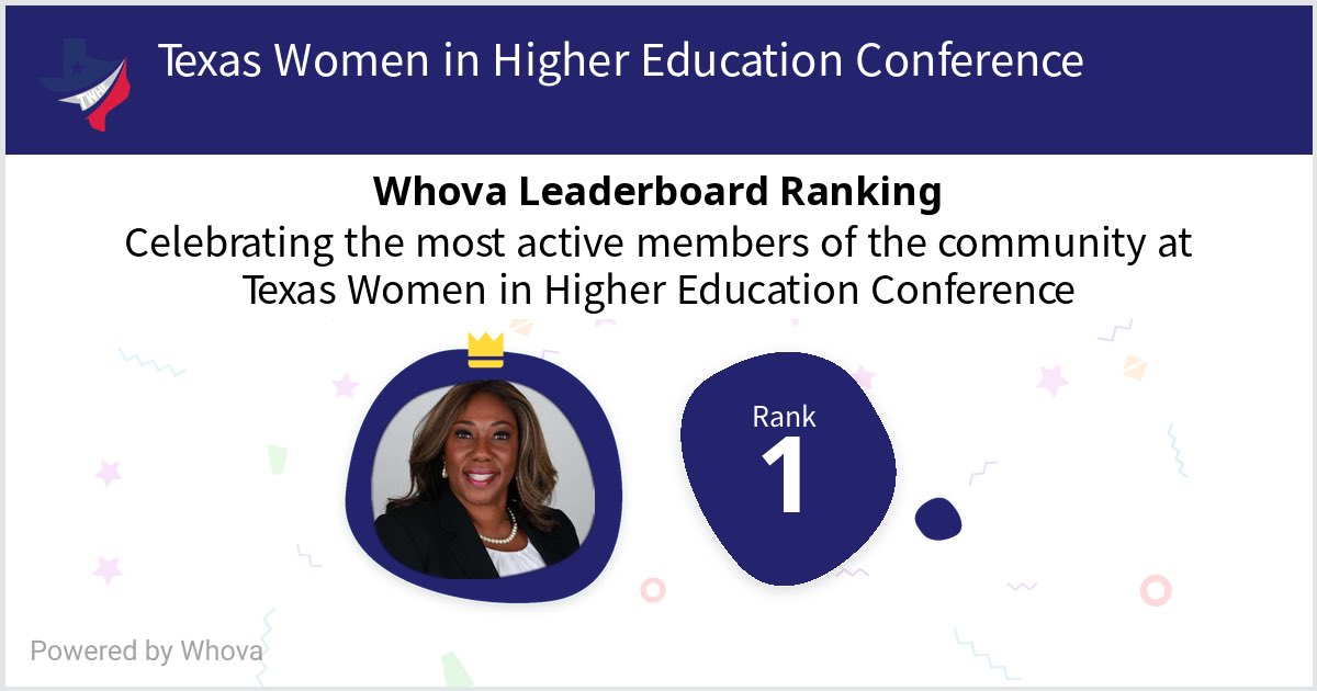 I ranked #1 on the Whova leaderboard at Texas Women in Higher Education Conference! #twhe #twhe2024 #twheHouston - via #Whova event app