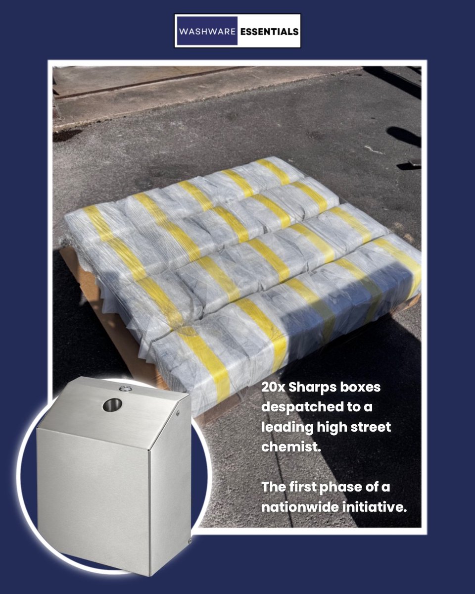 Washware's tweet photo. Kickstarting  a nationwide initiative with the first delivery of SHARPS boxes,  supporting health and safety at a trusted high street chemist.

#sharps #sharpobjects #safedisposal #chemist #pharmacy #phase1 #b2b #gloucester #smallbusiness https://t.co/zoBT3Mj5Tc