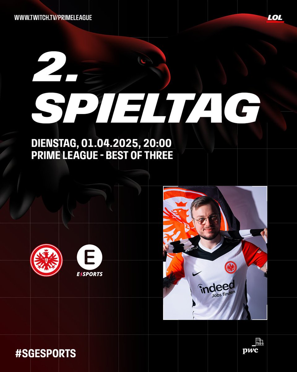 Eintracht Frankfurt Esports (@eintrachtesport) on Twitter photo Wir sehen uns im <a href="/PrimeLeague/">Die Techniker Prime League</a> Chat!
⏰ 20:00 Uhr (Best of Three)
🆚 <a href="/E_WIE_ESPORTS/">E WIE EINFACH E-SPORTS</a>
📺 twitch.tv/primeleague
#SGEsports | #SGE | #TKPRM Wir sehen uns im <a href="/PrimeLeague/">Die Techniker Prime League</a> Chat!
⏰ 20:00 Uhr (Best of Three)
🆚 <a href="/E_WIE_ESPORTS/">E WIE EINFACH E-SPORTS</a>
📺 twitch.tv/primeleague
#SGEsports | #SGE | #TKPRM