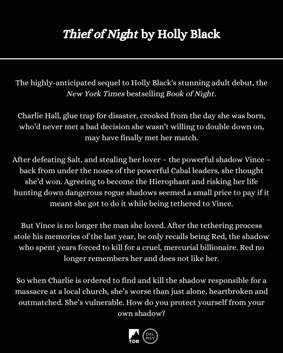 🖤☀️COVER REVEAL ☀️🖤

Are you ready to step back into the shadows? Behold the breathtaking cover of <a href="/hollyblack/">Holly Black</a>’s #ThiefofNight, exclusively revealed by <a href="/people/">People</a>!

There'd always been something wrong with Charlie Hall. Crooked from the day she was born. Never met a bad decision