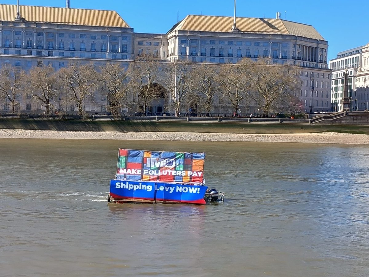 This is happening just now outside the <a href="/IMOHQ/">International Maritime Organization</a>! 🚢
<a href="/tomas_taraba/">Tomas Taraba - Deputy Prime Minister of Slovakia</a>, is Slovakia supporting a levy on #shipping carbon emissions and a fair and equitable transition for all?