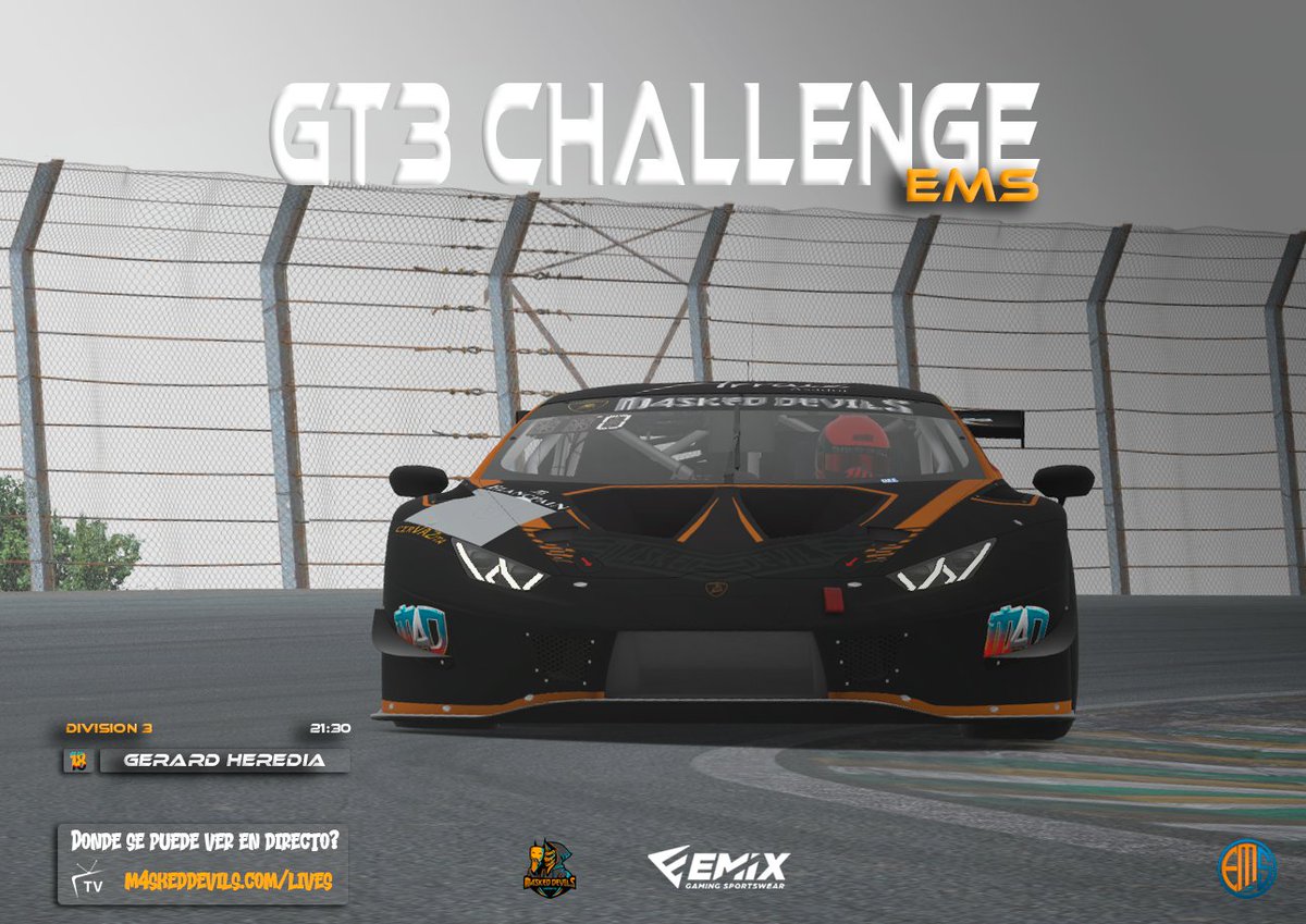 #RaceDay 

Turno para la division 3⃣ de la #GT3CHALLENGE de <a href="/EMS_iRacing/">European Master Series</a> 

⏰ 21:30
👤 <a href="/GerrardCH/">G.C.H</a> 
📺 m4skeddevils.com/lives (retransmisión oficial)

#GoDevils 😈