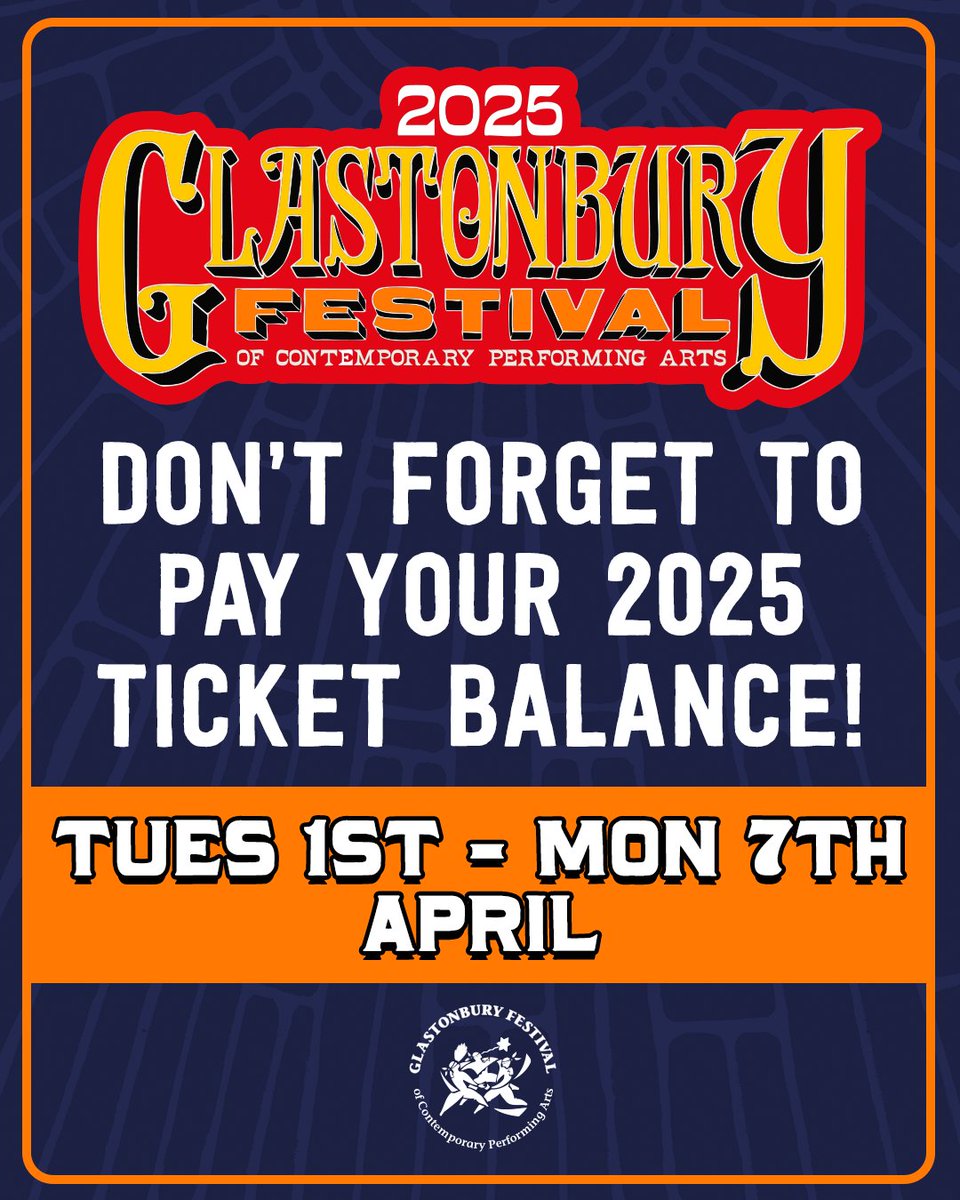 If you have paid a deposit for a general admission ticket or a coach + ticket for Glastonbury 2025, the balance payment window is open now (until 11.59pm on Monday 7th April). 

Info / FAQ: glas.to/balanceFAQ25