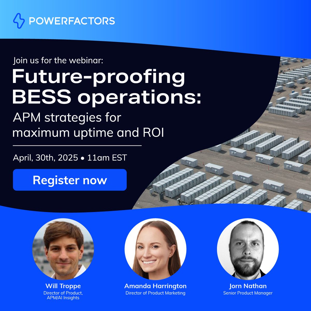 The energy storage market is evolving fast—are your BESS operations ready to keep up? 

Join us on April 30th at 11 AM EST for an expert-led webinar on how APM software maximizes uptime, cuts O&amp;M costs, and boosts ROI for BESS operations.

Register here 🔗 hubs.la/Q03f8Bpr0