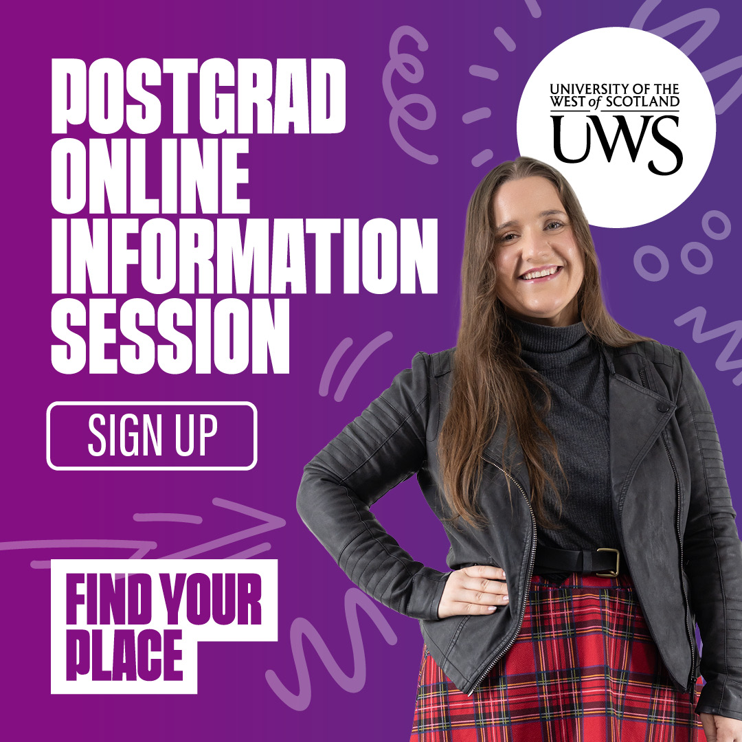 Join us for our next online Postgraduate Info Session on 17 April.

This session will provide an overview of UWS, the postgraduate application process, and the diverse range of programmes we offer.

Book your place: eventbrite.co.uk/e/online-postg…
