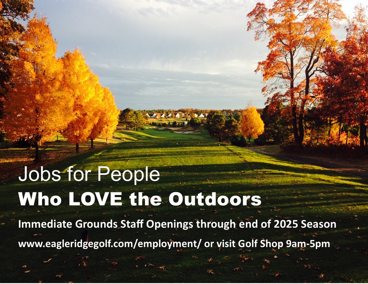 🌟 Now hiring golf course maintenance staff for the 2025 golf season.  Apply online at eagleridgegolf.com or swing by the Golf Shop daily! ⛳️ #GolfJobs #EagleRidge