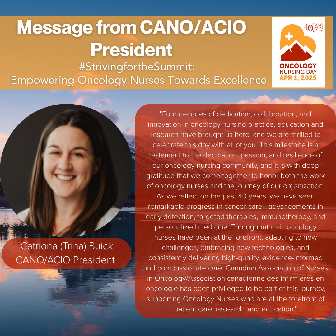 'Together, we continue to build a future of cancer care that is brighter, more equitable, and more innovative than ever before as we Strive for the Summit'

Read the rest of the message from Catriona here - https://www.cano-acio/page/PresidentLetter