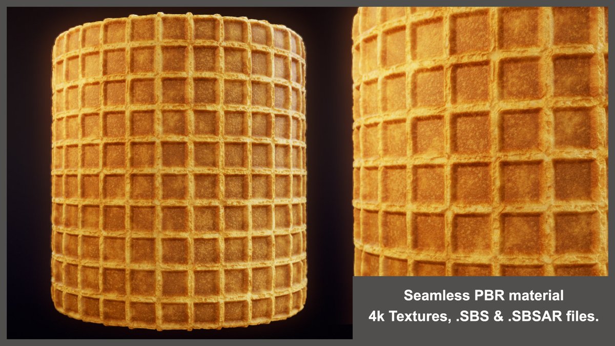 VasylKysylychak's tweet photo. Seamless Waffle Substance material and textures are available for purchase on Artstation. https://t.co/btkxkEBEoh 
#SubstanceDesigner #PBR #Material #PBRMaterial  #Textures #Procedural #3dart #SubstancePainter #MaterialArtist #EnvironmentArt #ProceduralTexturing #Food #Waffle https://t.co/0bA7SLrctE