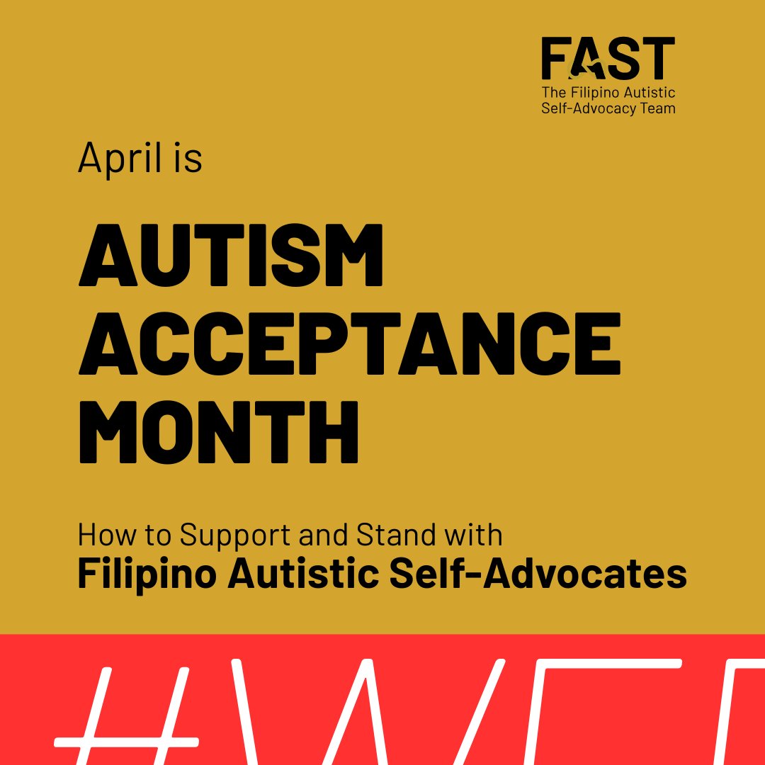 filautadvocacy's tweet photo. Autistic people need acceptance, not just awareness. Here’s how to stand with Filipino Autistic self-advocates all year.
#AutismAcceptanceMonth #AutisticAcceptance #RedInstead #LightItUpGold #NothingAboutUsWithoutUs #WEEXIST #OutWithTheOldInWithTheTRUE https://t.co/YFmdclEgdb