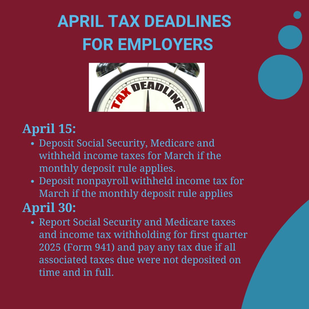 April is here and tax deadlines for employers are approaching! #taxseason #taxdeadline #business