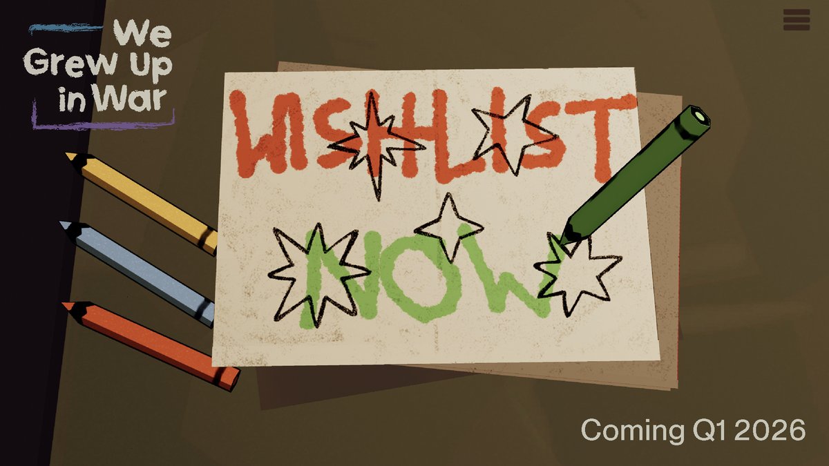 Charles Games 🫧 Working on We Grew Up in War! (@charlesgames_cz) on Twitter photo Our game about kids caught in wars has an interactive coloring book.🖍️We’re not gonna reveal what happens after you fill it, but you can wishlist the game and find for yourself when it releases early in 2026: store.steampowered.com/app/3254380/We…
Made with <a href="/WCMsarajevo/">War Childhood Museum</a> & <a href="/Mementoes_EU/">MEMENTOES_EU</a> Our game about kids caught in wars has an interactive coloring book.🖍️We’re not gonna reveal what happens after you fill it, but you can wishlist the game and find for yourself when it releases early in 2026: store.steampowered.com/app/3254380/We…
Made with <a href="/WCMsarajevo/">War Childhood Museum</a> & <a href="/Mementoes_EU/">MEMENTOES_EU</a>