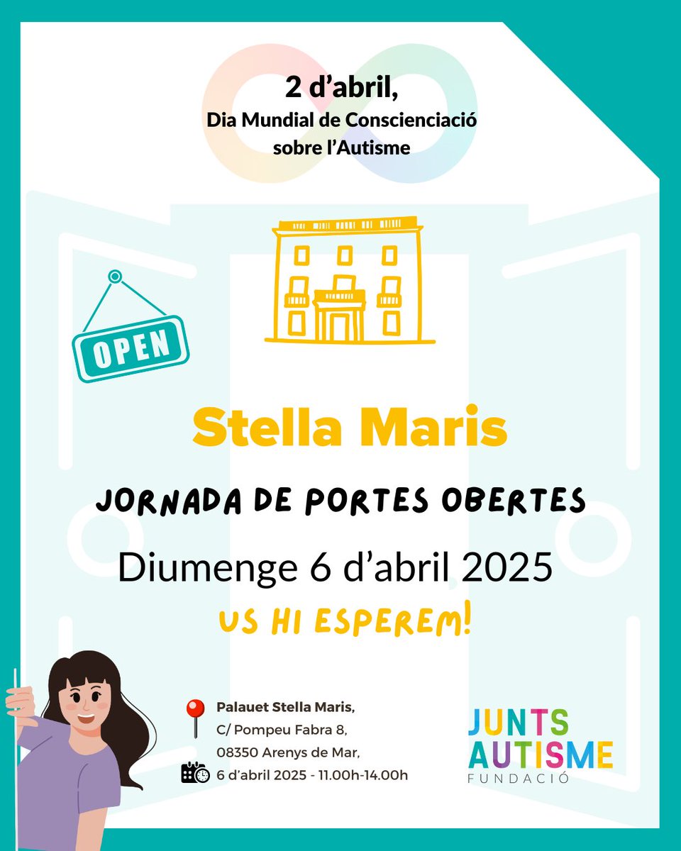 🌟VINE A CONÈIXER EL PALAUET STELLA MARIS🌟

🏡 Aquest diumenge 6 d'abril obrim les portes del #PalauetStellaMaris per compartir amb vosaltres un somni fet realitat. #2bril #autisme #diamundialautisme #portesobertes