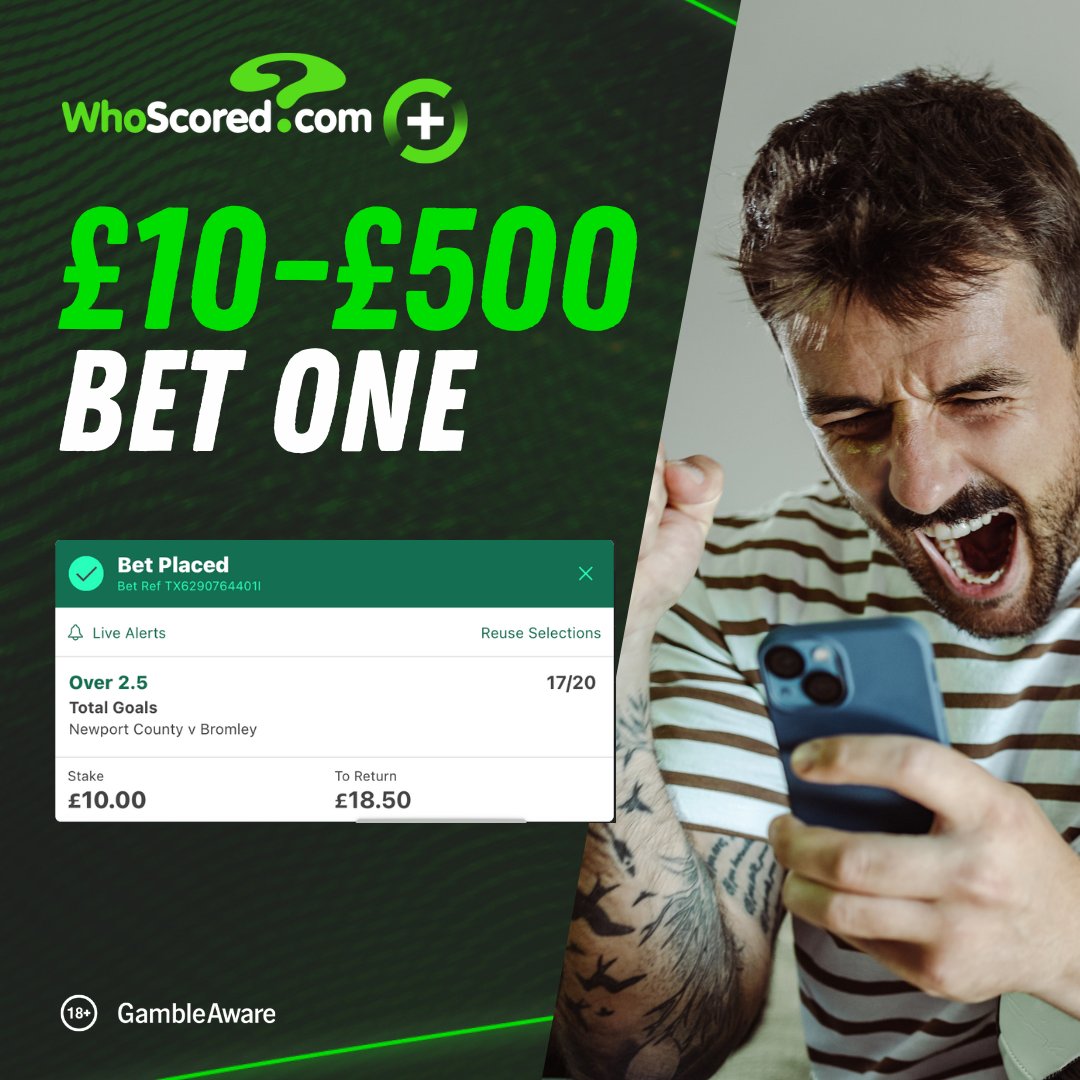 1⃣ BET ONE IS LOCKED! 

£10 👉 £18.50

🙏 Over 2.5 goals has landed in a league high 24 (62%) Newport games this season - while that rises to 68% in home games - again a league high. Bromley’s last 4 League 2 fixtures have also seen a minimum of 3 goals.
