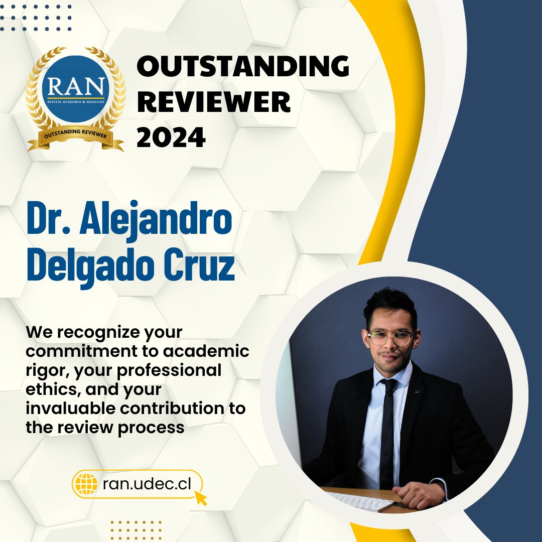 RAN_UdeC's tweet image. ¡Reconocemos a nuestro Revisor Destacado 2024! 🌟
Como equipo editorial queremos felicitar al Dr. Alejandro Delgado Cruz por su increíble compromiso y dedicación en su labor como revisor de nuestra revista.
¡Gracias por su valioso aporte! 👏