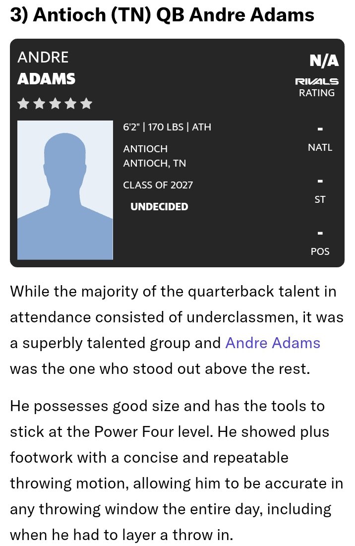 4⭐️ Andre Adams 2027 QB tweet media