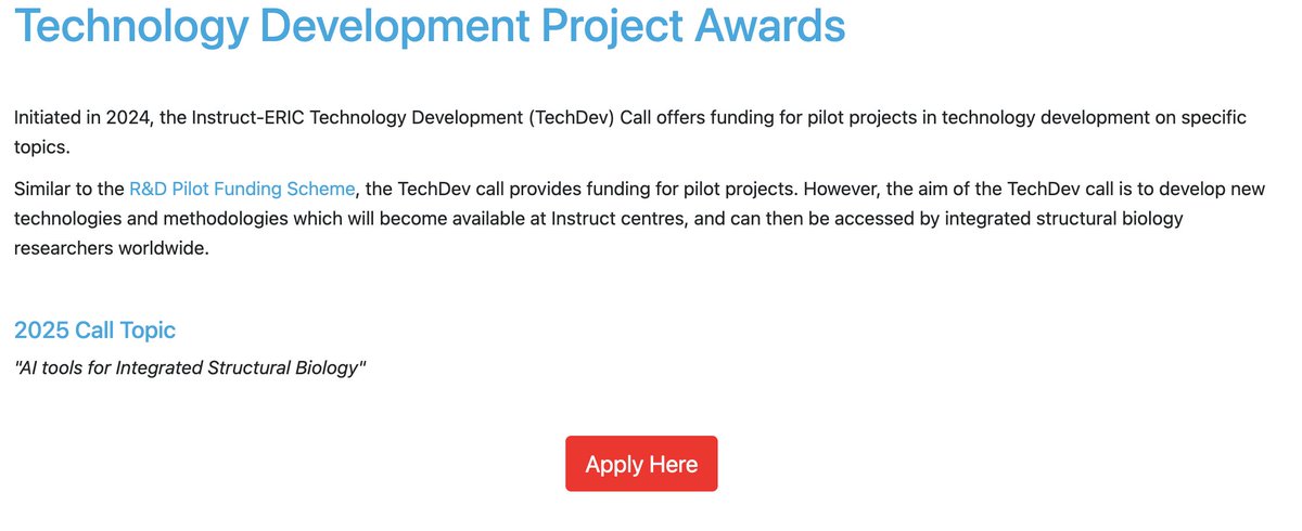 The Instruct-ERIC technology development call for 2025 is closing soon - submit your applications instruct-eric.org/tech-dev-fundi…
This year's call welcome applications in the field of “AI tools for integrated structural biology” 
Deadline Thursday 10 April