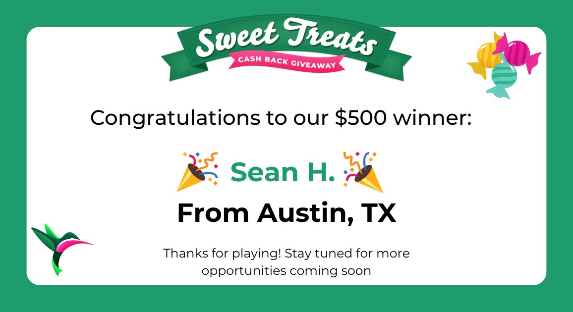 Congrats to Sean H. from Austin, TX on winning the $500 Sweet Treats Grand Prize! 🌷 🎉
And a HUGE thanks to everyone who played! 🤗 Stay tuned for more chances to win extra cash! 🤑
Not a member yet? Join now for free and start saving! 👉bit.ly/4j00xyf
#sweettreats