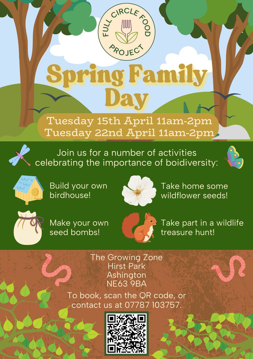 Spring into Action! 🌞 

🗓️ Dates:
Tuesday 15th April 11am-2pm
Tuesday 22nd April 11am-2pm

To book, scan the QR code in the poster, or follow this link: forms.office.com/e/ZuviPKWXhw?o… 

Please note: children must be accompanied by a responsible adult.