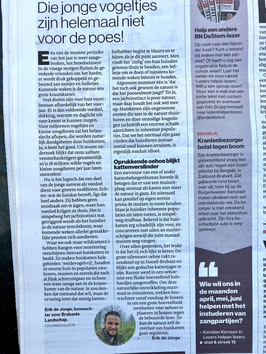 Mijn nieuwe #column ‘Die jonge vogeltjes zijn niet voor de poes’ vandaag in <a href="/BNDeStem/">BN DeStem</a>
