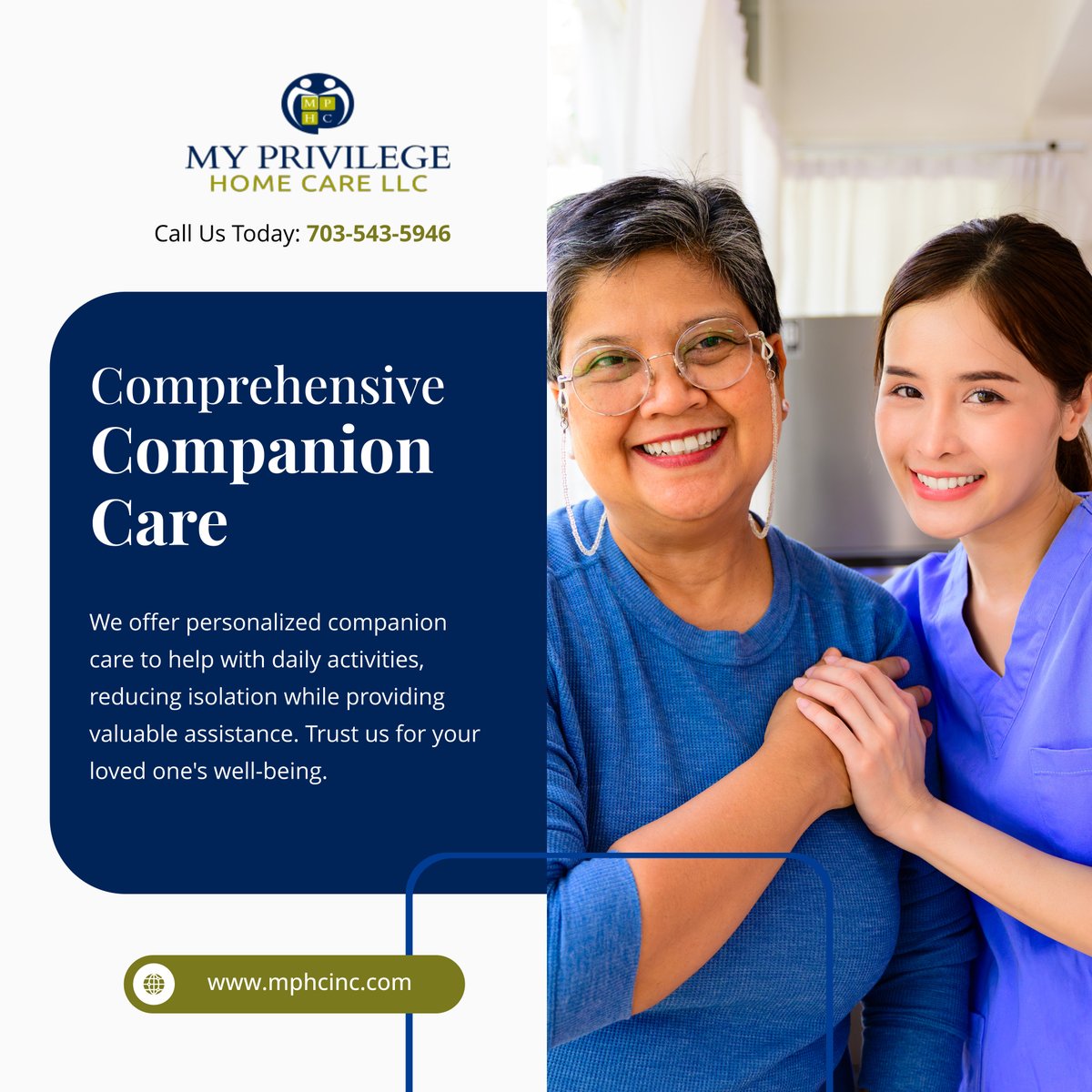 myprivilegehc's tweet image. Our companion care ensures your loved one receives attention and assistance tailored to their needs. Trust us to provide quality, compassionate care every day.

#FairfaxVA #HomeCare #CompanionCare