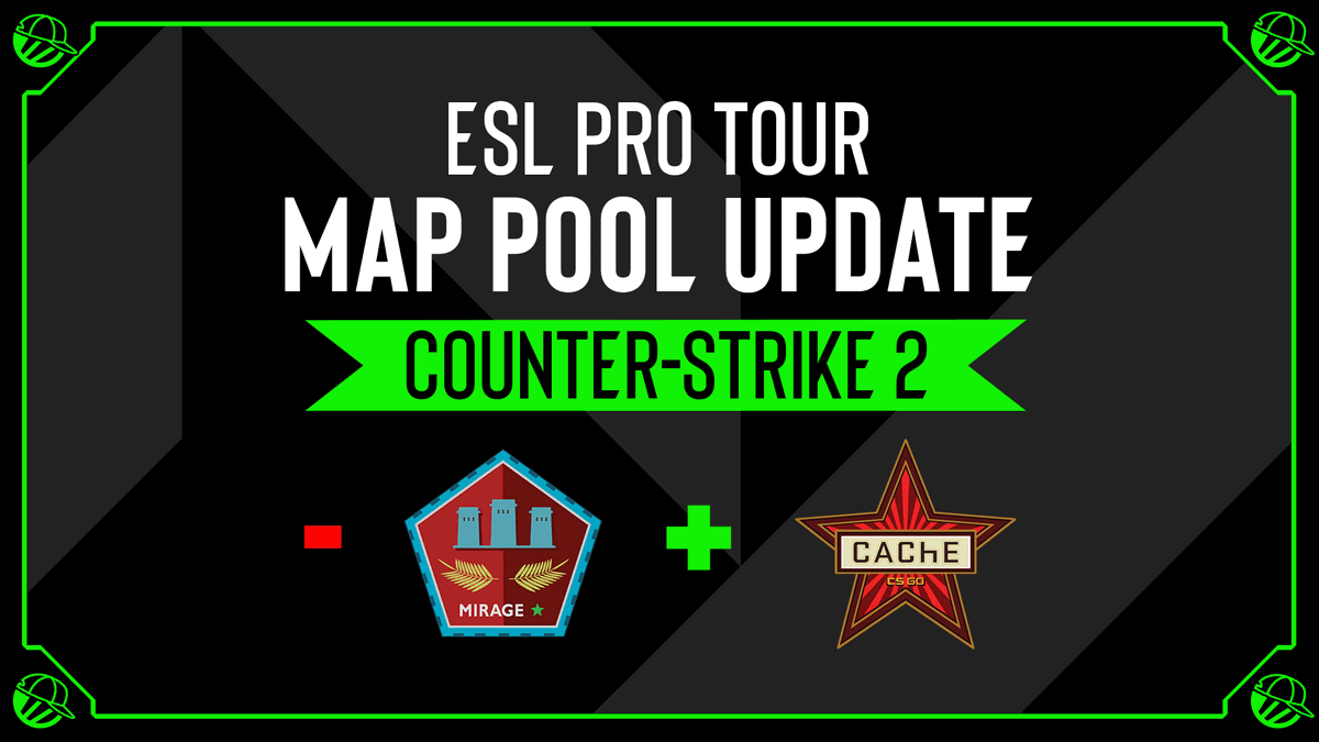 ESLCS's tweet image. #ESLProTour Map Pool Update:

The end of an era. Today, after 12 years we&apos;re removing de_mirage from the map pool for all #ESLProTour events.

Effective immediately de_cache will take its place and will be introduced during #IEM Melbourne 2025.