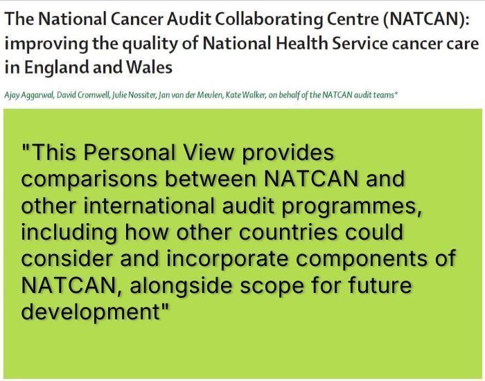 National Cancer Audit Collaborating Centre (@natcan_news) on Twitter photo 💥Read our Lancet Oncology paper 💥
buff.ly/YYBa1Aq
“NATCAN provides an opportunity to use data science to inform clinical quality improvement across a range of cancers and reduce unwarranted variation in care.”
<a href="/RCSnews/">The Royal College of Surgeons of England</a> <a href="/LSHTM/">London School of Hygiene & Tropical Medicine</a> <a href="/HQIP/">Healthcare Quality Improvement Partnership</a> <a href="/NHSEngland/">NHS England</a> <a href="/AggarwalOnc/">Ajay Aggarwal</a> 💥Read our Lancet Oncology paper 💥
buff.ly/YYBa1Aq
“NATCAN provides an opportunity to use data science to inform clinical quality improvement across a range of cancers and reduce unwarranted variation in care.”
<a href="/RCSnews/">The Royal College of Surgeons of England</a> <a href="/LSHTM/">London School of Hygiene & Tropical Medicine</a> <a href="/HQIP/">Healthcare Quality Improvement Partnership</a> <a href="/NHSEngland/">NHS England</a> <a href="/AggarwalOnc/">Ajay Aggarwal</a>
