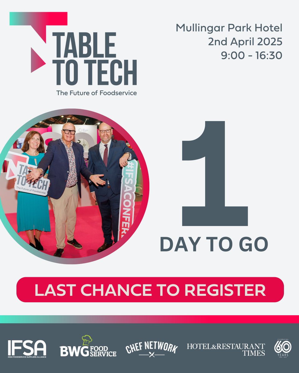 catexexhibition's tweet image. 1 DAY TO GO! 🚀 The Table to Tech Conference is almost here! Get ready for a day packed with expert insights, industry networking, and game-changing discussions on The Future of Foodservice.

Don&apos;t miss out—secure your spot now! 
#TableToTech #FutureOfFoodservice