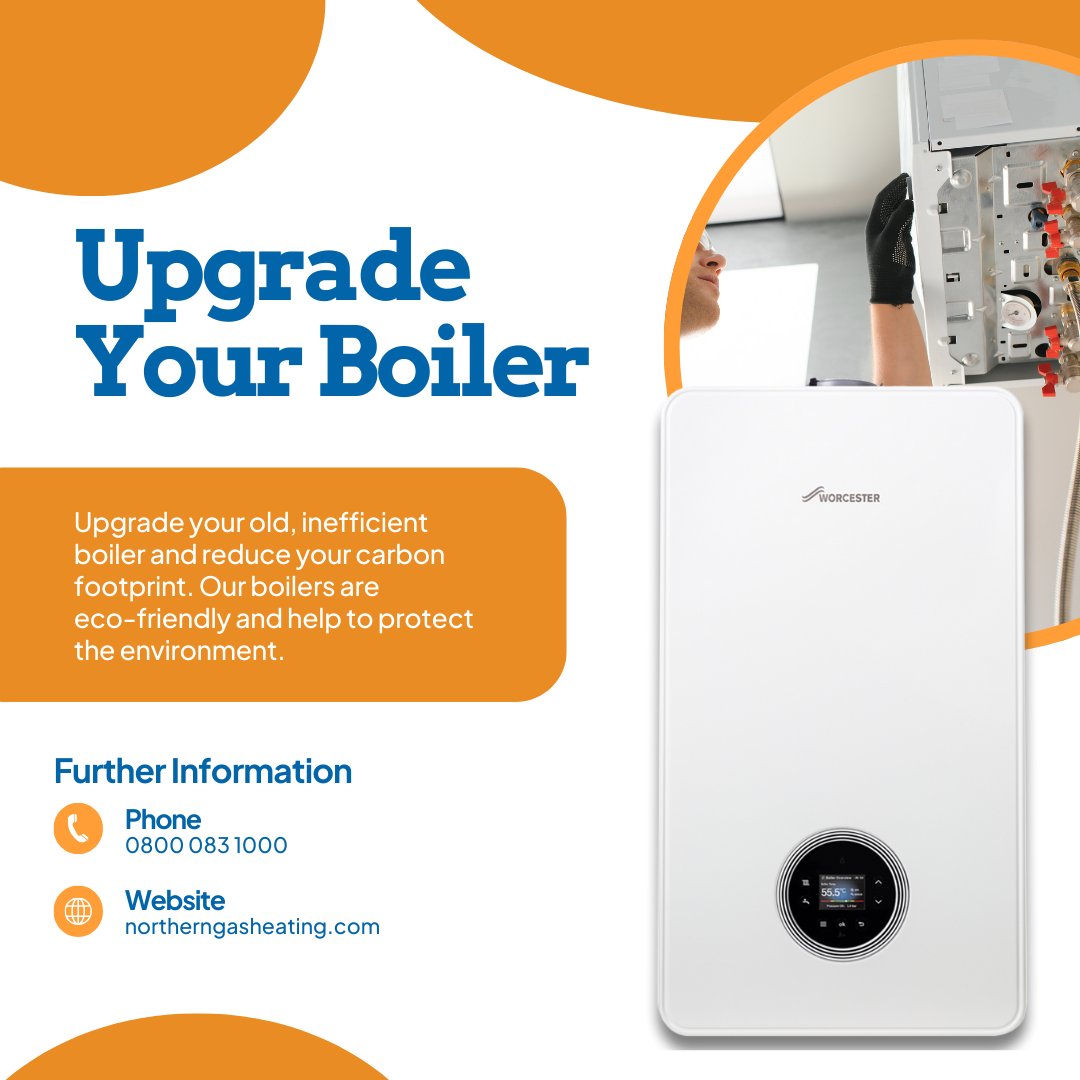Upgrade your old, inefficient boiler and reduce your carbon footprint. 🌿 Our boilers are eco-friendly and help to protect the environment. #Boilers #GreenTech #SustainableLiving #NorthernGasHeating
